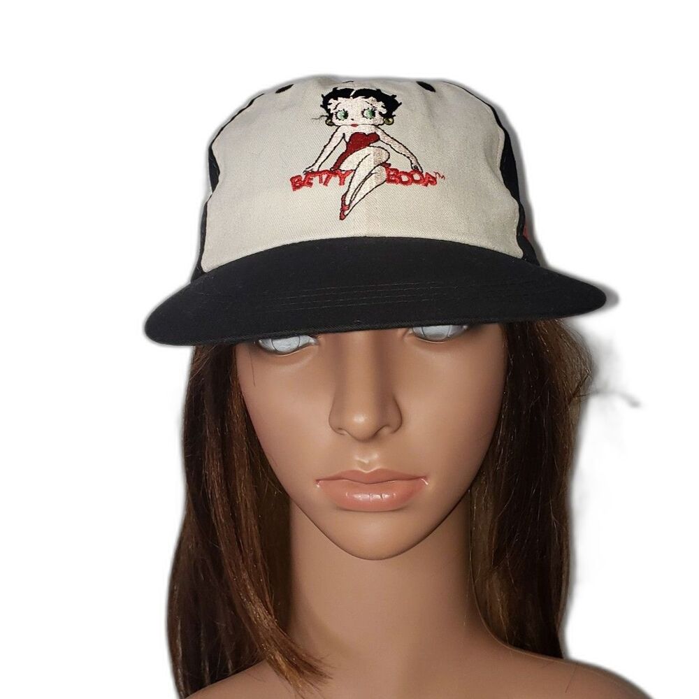 Vintage 90s Betty Boop Snapback Hat Cap Baseball Black and White with Spellout